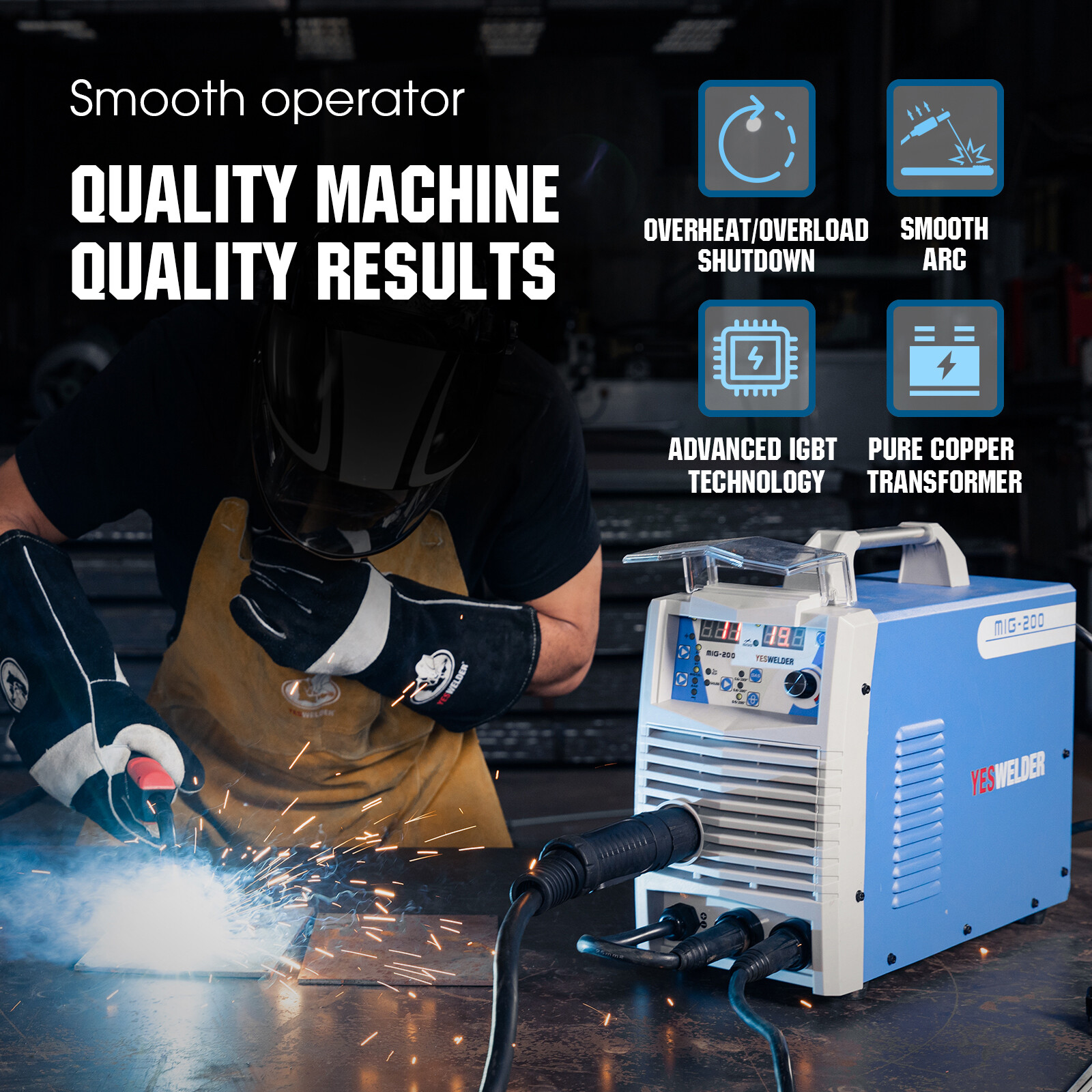 MIG-200 220V 200Amp Welding Machine MIG/Stick/TIG Multi-Process Welder