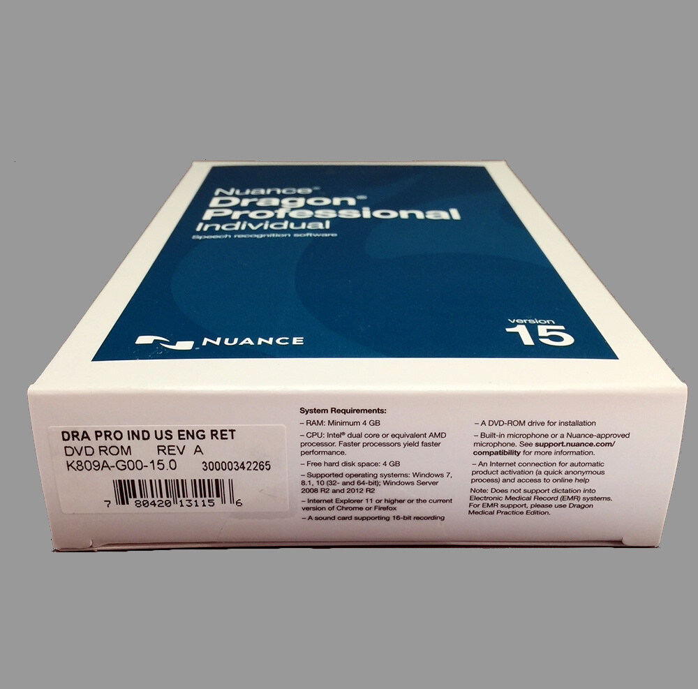 Brand Nuance Dragon Professional Individual 15 Retail Box K809AG00150 G1N