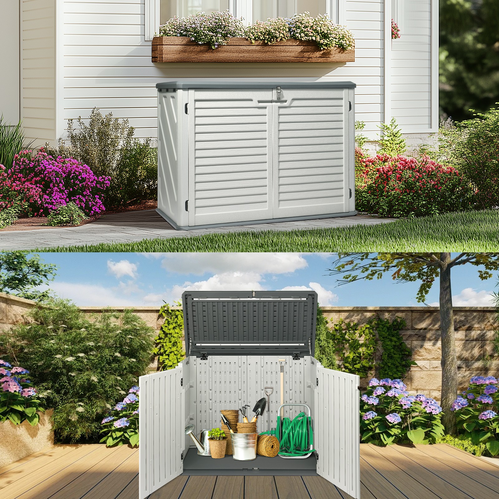 Outdoor Plastic Storage Shed Weather Resistant for Home, Backyard, Garden Tools