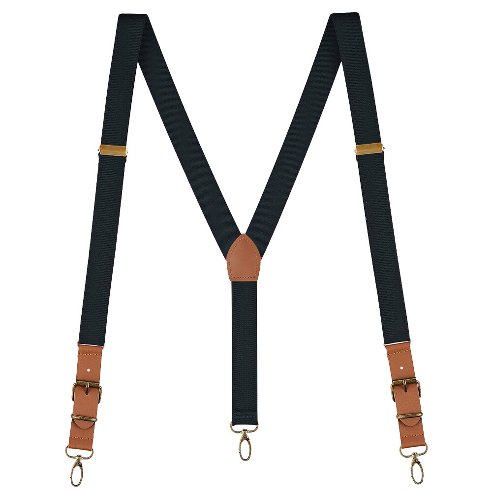 Mens Suspenders Adjustable Elastic Leather Y-Shaped Hooks Pants Braces Solid