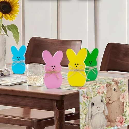Easter Decorations 4PCS Easter Wooden Bunny Table Pink/Yellow/Blue/Green