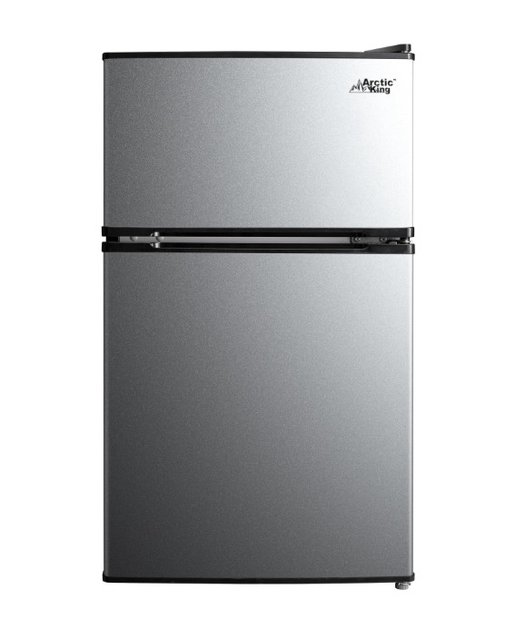 3.2 Cu ft Two Door Mini Fridge with Freezer, Stainless Steel, Energy Efficient