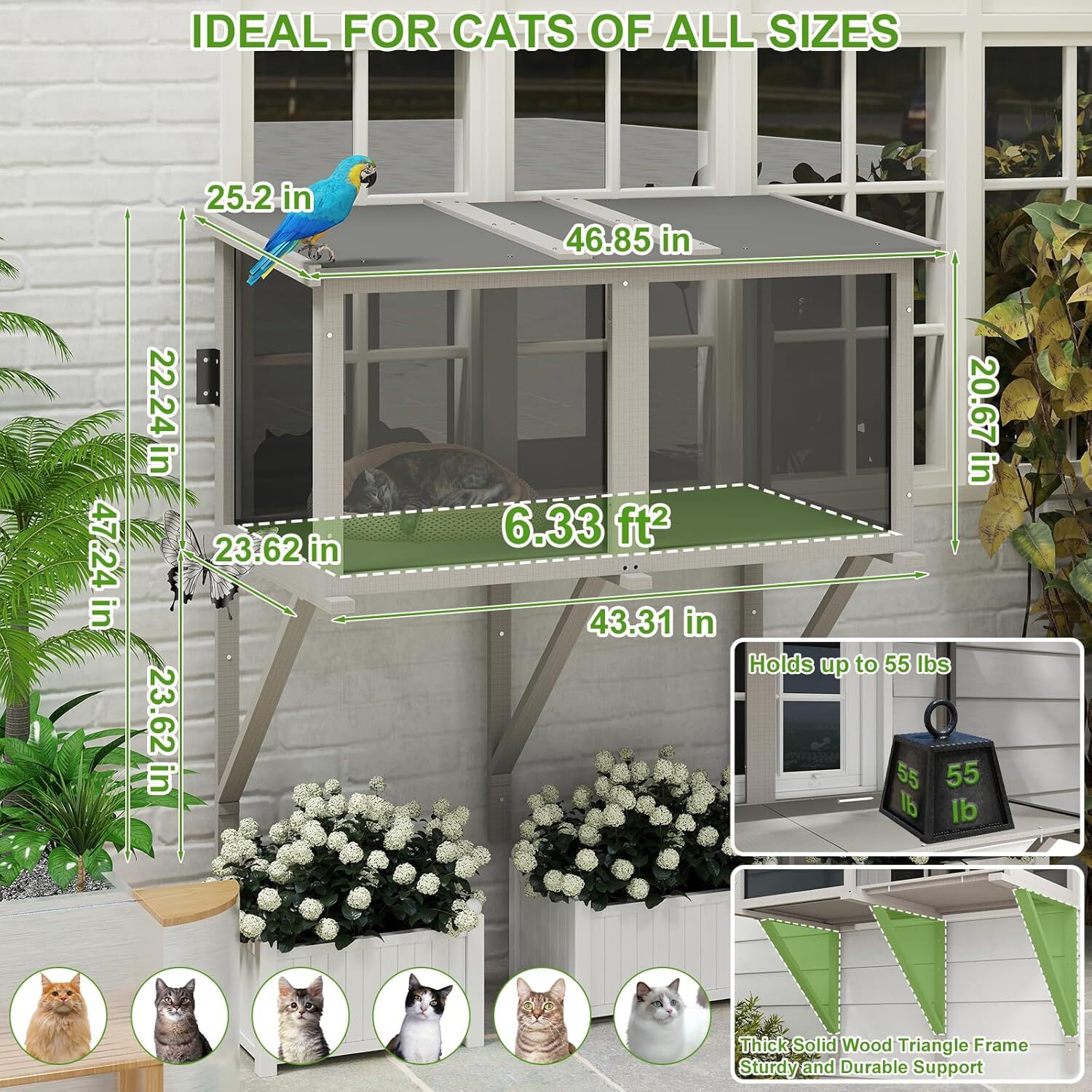 Petscosset Cat Window Box Catio Outdoor Cat Enclosure All-Weather Use