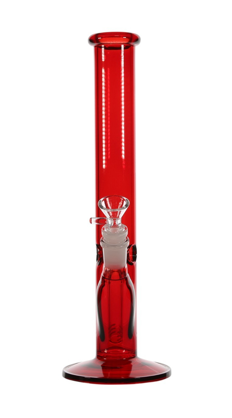 12” Neon Red Straight Tube Glass Water Pipe Hand Painted + 14mm Bowl Downstem