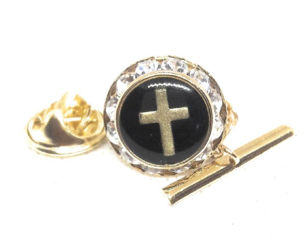 RELIGIOUS CROSS CRYSTAL TIE TACK / LAPEL PIN