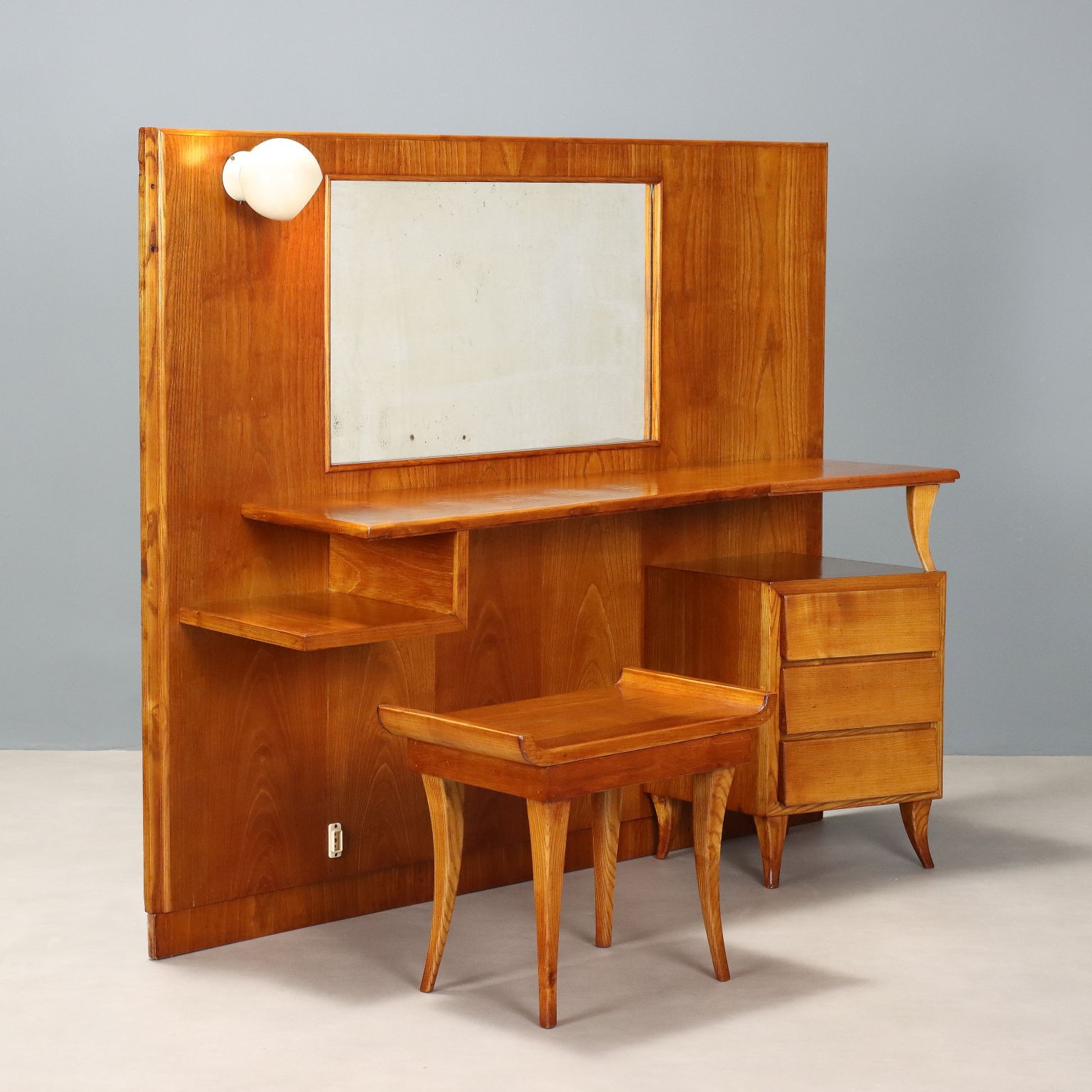 Vintage Dressing Table Oak Veneer Glass Design Italy 1950s-1960s Original