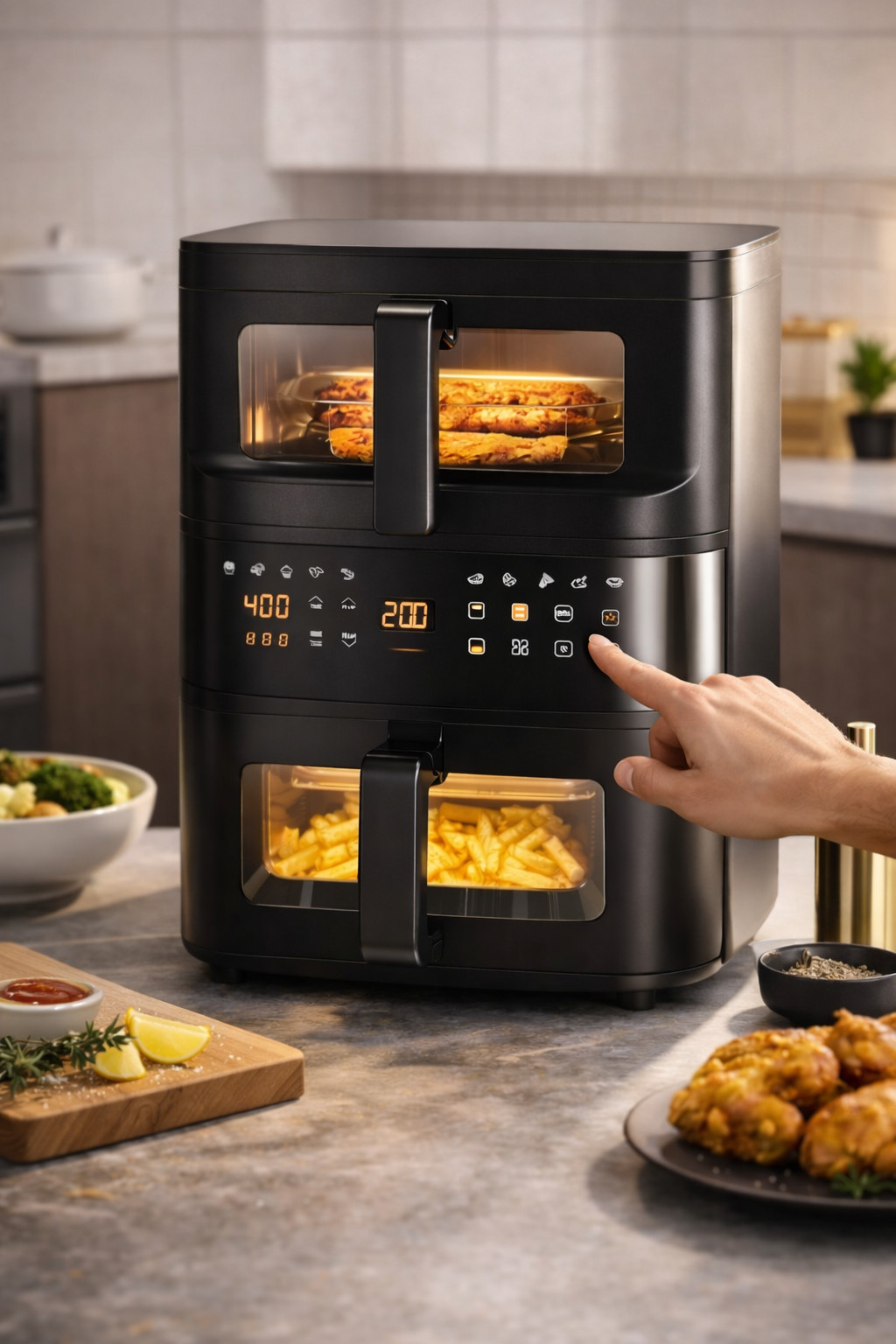 Double Stack Air Fryer Dual Basket Vertical Cooker w/ Window & Touch Screen New