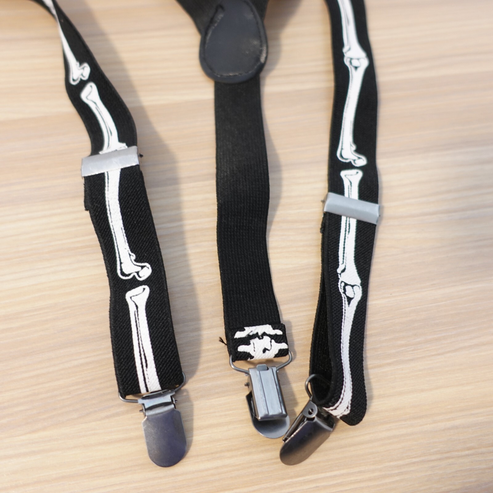 Suspender Boy Black White Clip On Y Back Halloween Bone Goth Adjustable Elastic