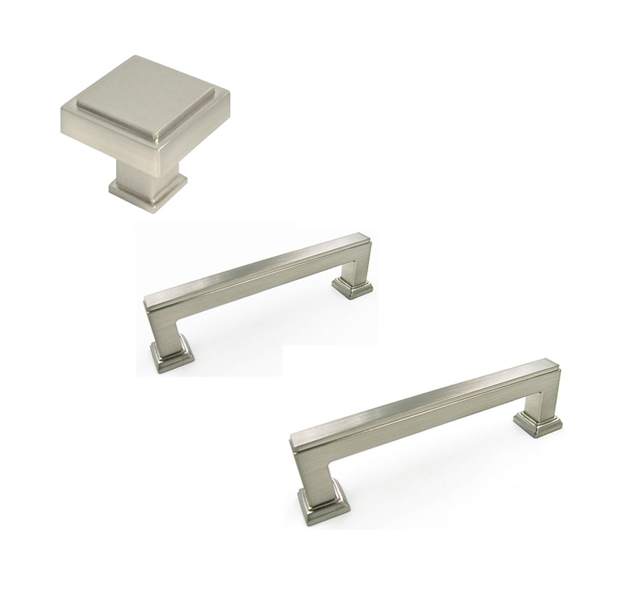 Satin nickel Square Kitchen Cabinet Drawer Knobs Pulls 3 3/4" 5" Brushed nickel