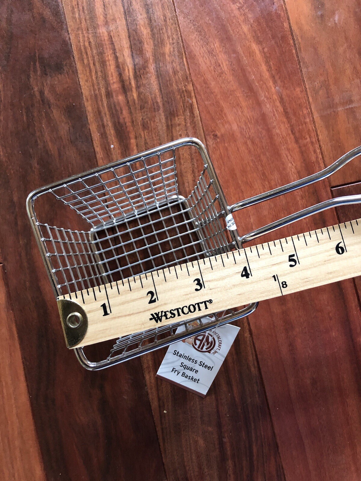 American Metalcraft FRYS443 Stainless Steel Square Fry Basket for serving 4x4x3