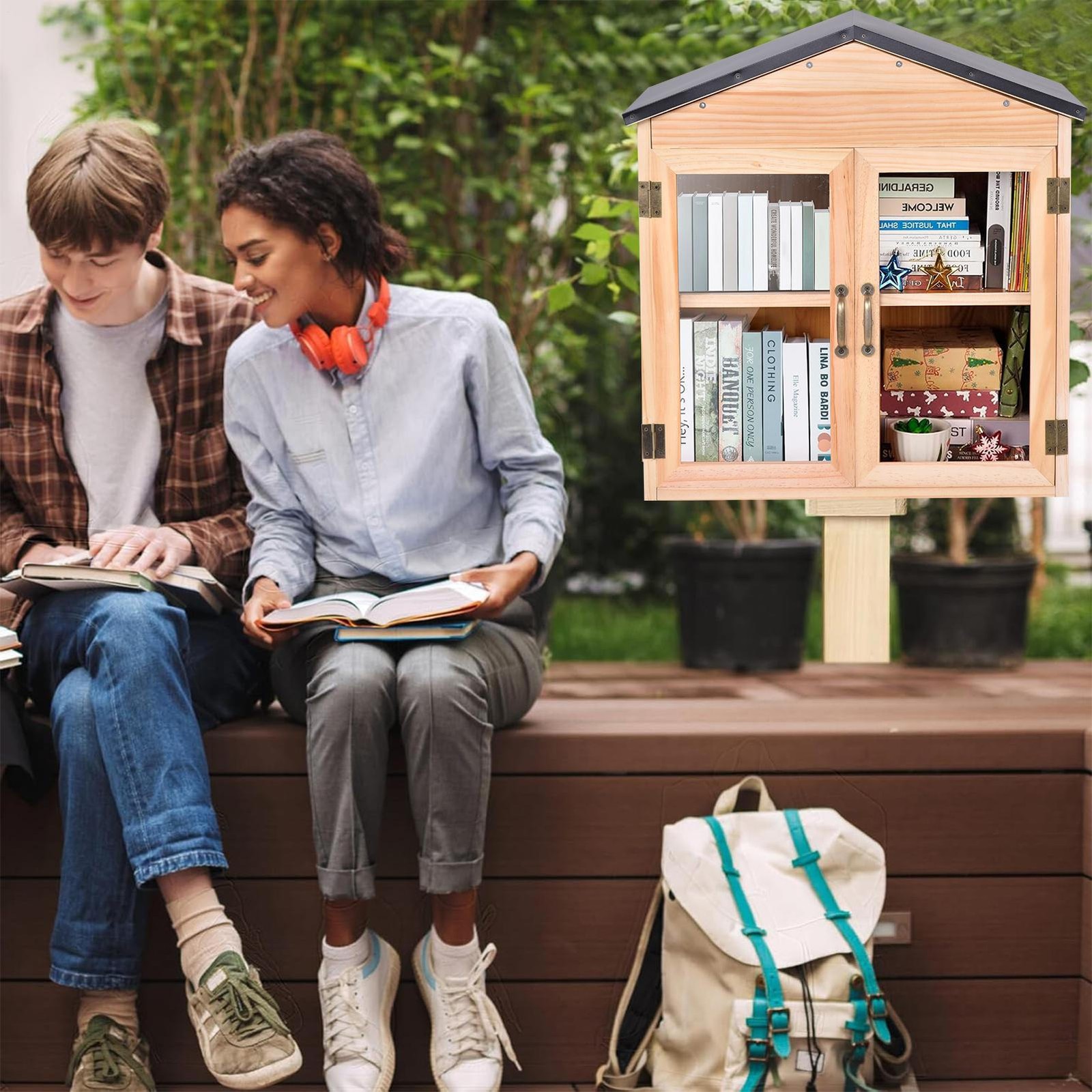 Outdoor Library Outdoor Book Box Storage Wooden Cabinet Little Literature Box