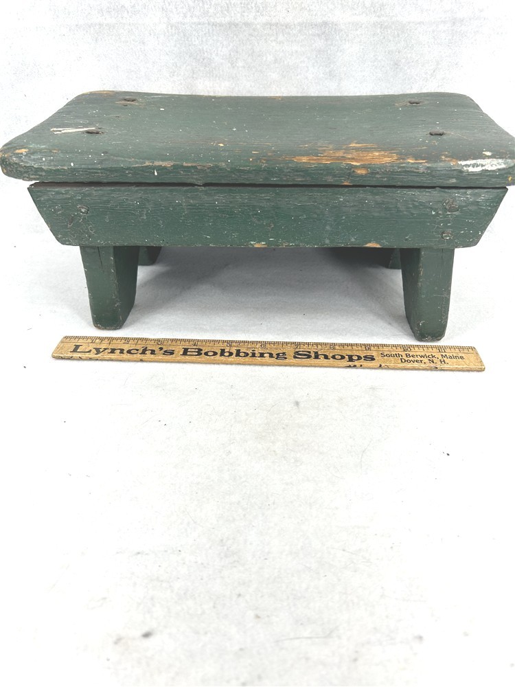antique cricket footstool old square nails hand made green paint 1880 original