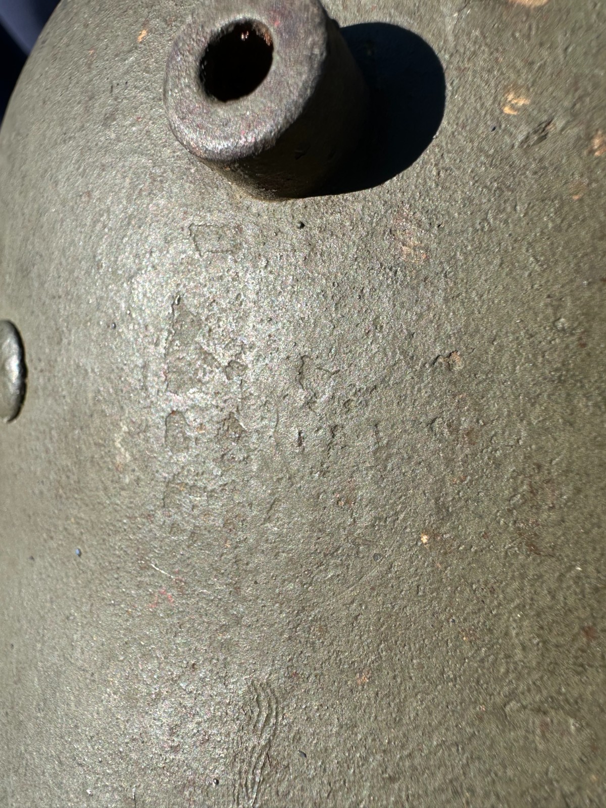 WWI WWII German M18 Combat helmet - thick camo finish - 1938 chinstrap