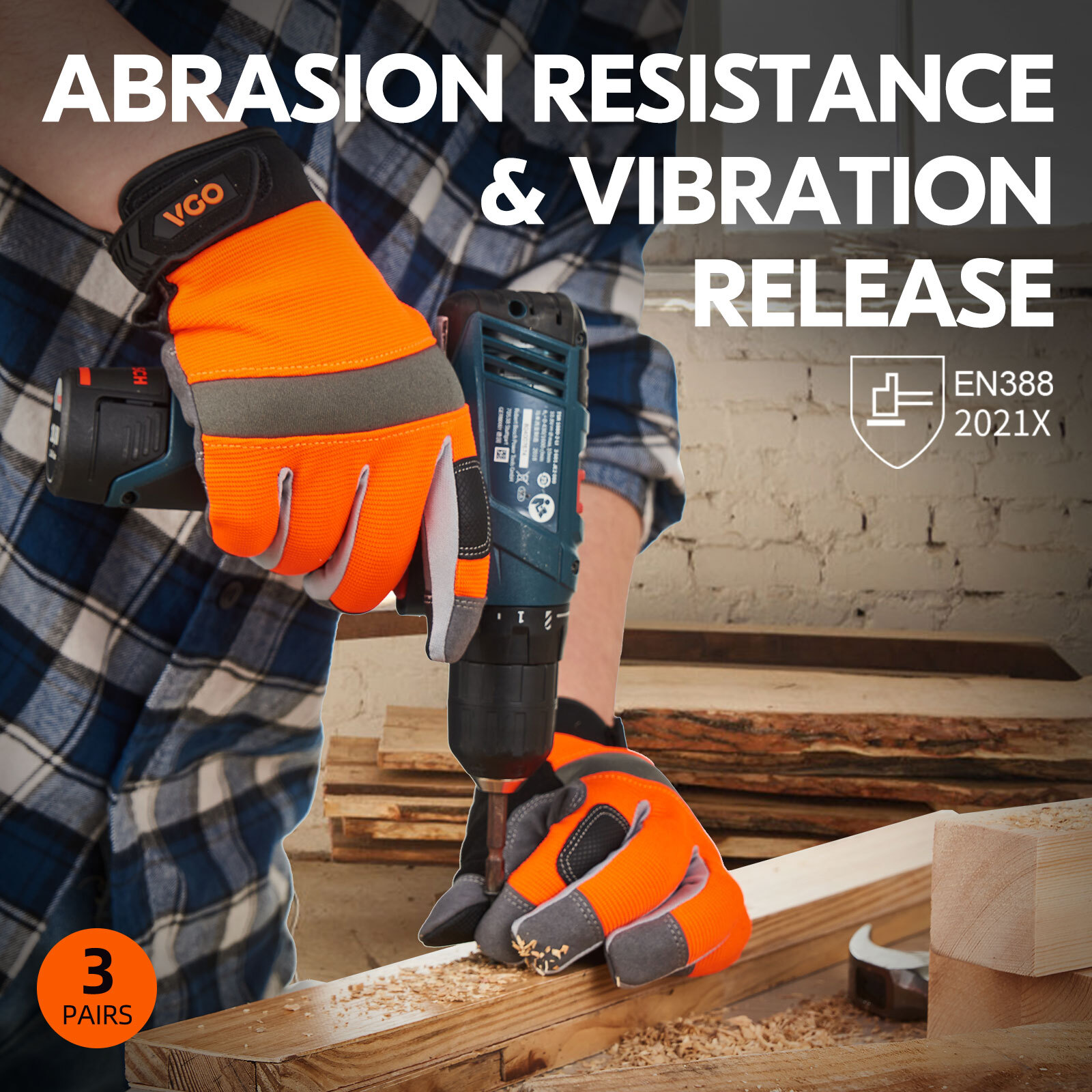 Vgo 1/3Pairs Synthetic Leather Work Gloves for Men, Mechanic Gloves(SL7584)