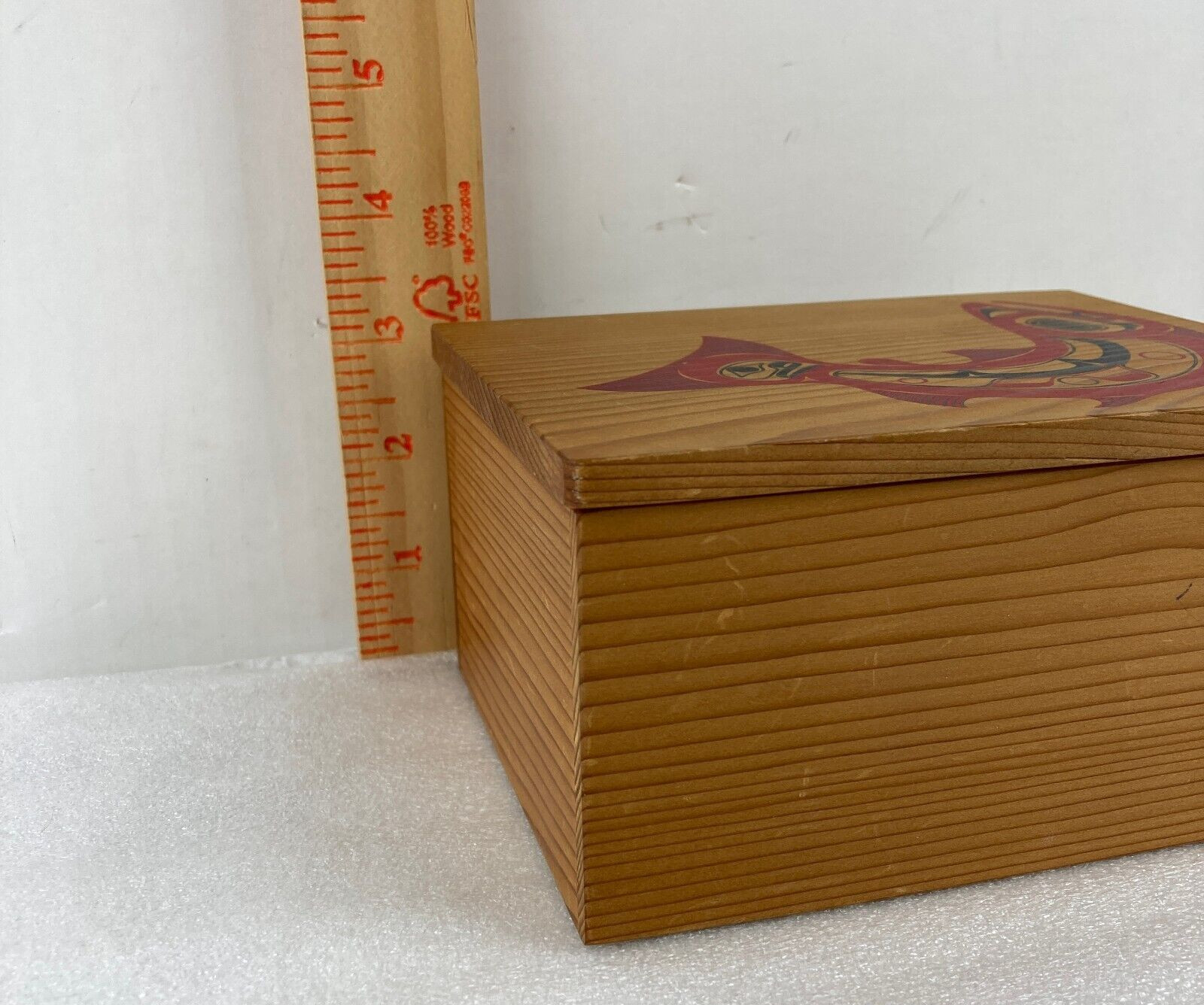 Upper Tribe Skagit SALMON Wooden Trinket Box w Lid P Dunthorne 1988