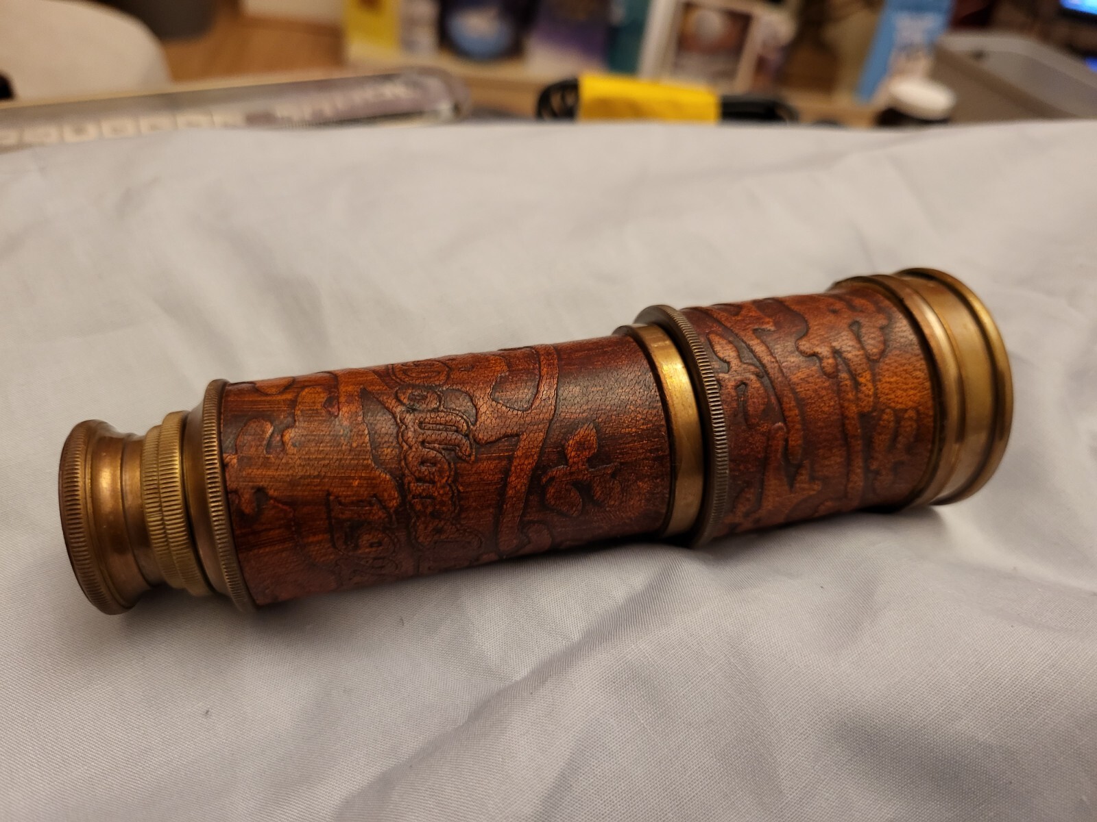 Vintage Telescope Antique Astronomy Space Stars Old Gold Lustre Wooden Box Retro