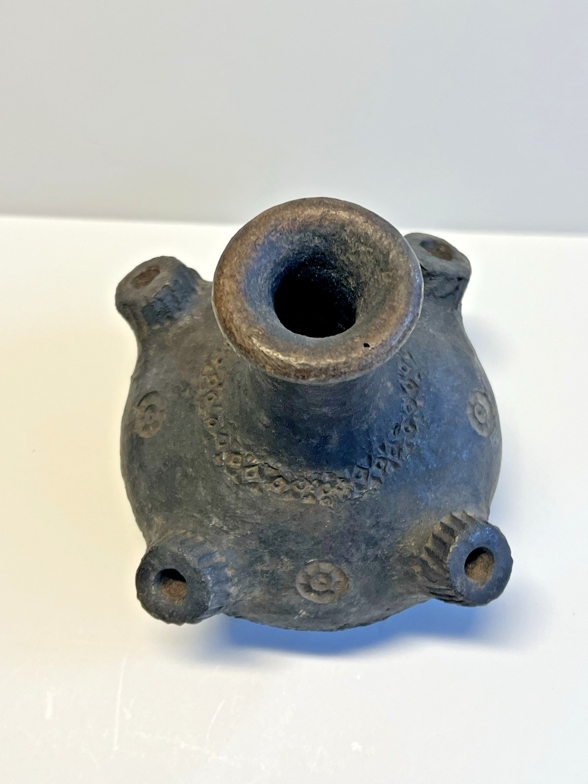 Antique Native American Indian Clay Pottery Sprouted Water Jug