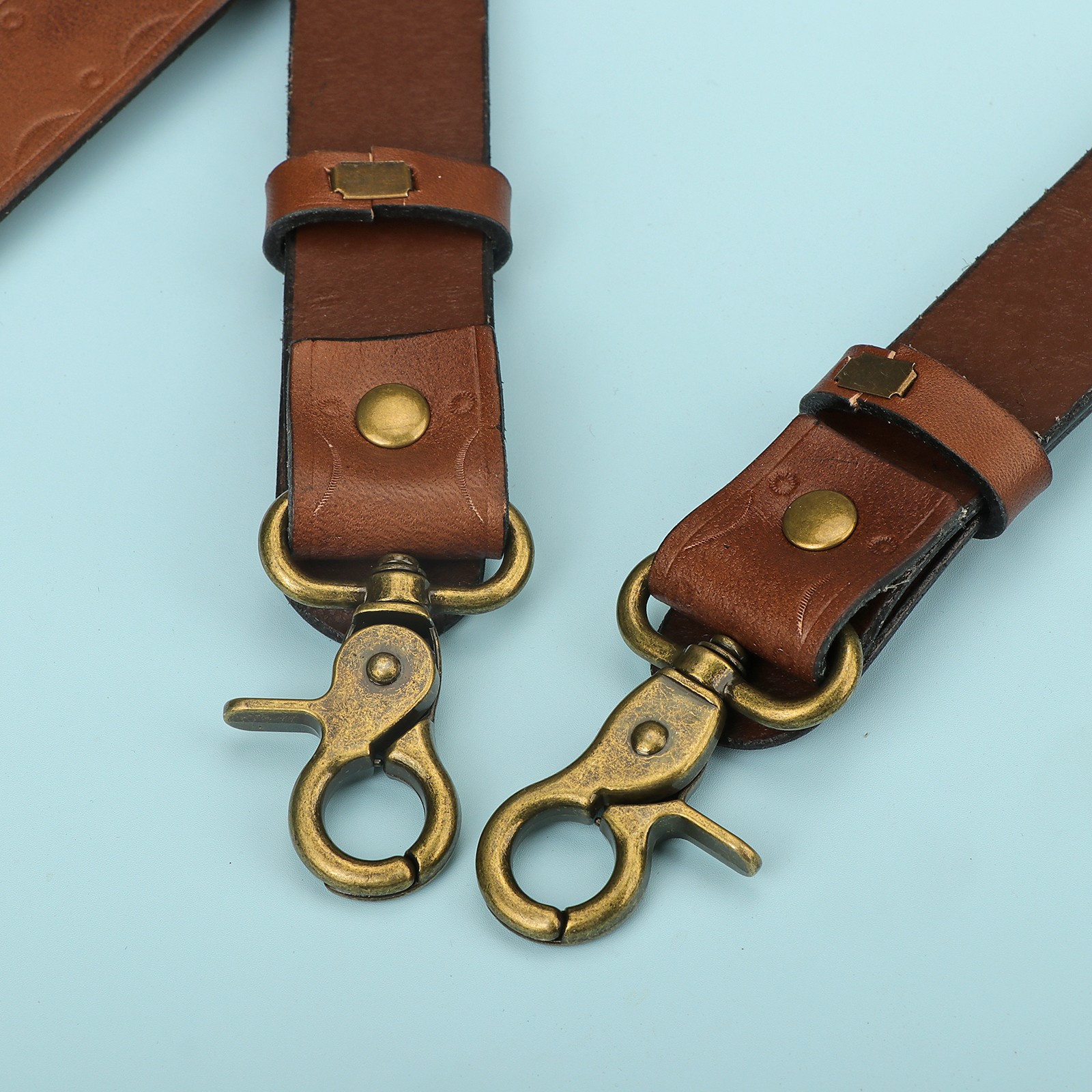 Tourbon Leather Men's Suspenders X Back Adjustable X-Shaped Hooks Pants Braces