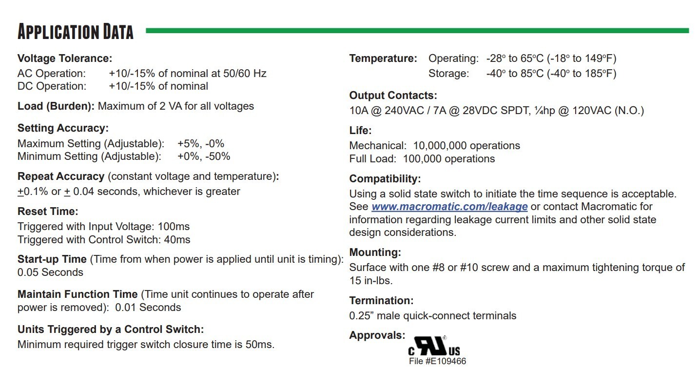 MACROMATIC Multi-Function Encapsulated Timing Relay: Surface Mounted, 12 to 125V