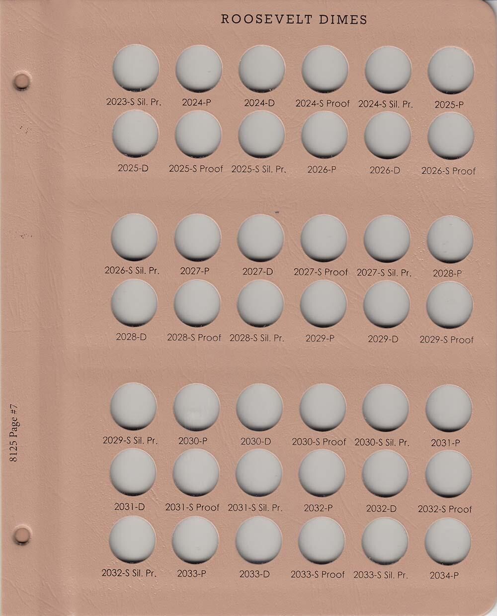 Dansco 8125 Album Replacement Page 7 Roosevelt Dimes w/ Proof 2023 S - 2034 P D