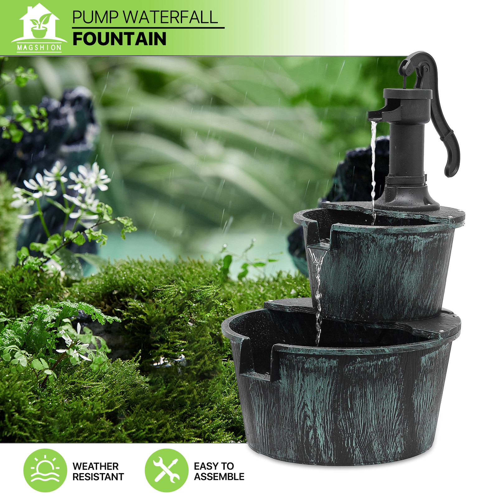 2-Tier Bird Bath Pedestal Fountain 27-Inch Outdoor Garden Decor