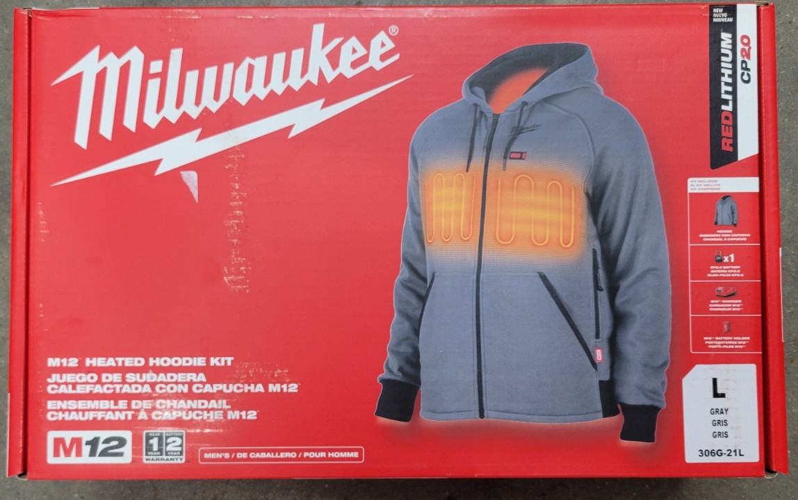 Milwaukee M12 Battery Heated Hoodie Kit Gray L Large 306G-21L