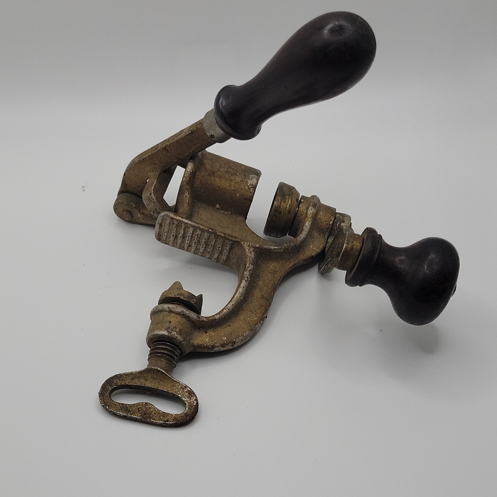 Antique Shotgun Shell Roll Crimper Reloading Tool Bench Clamp  w/ Wood Handles