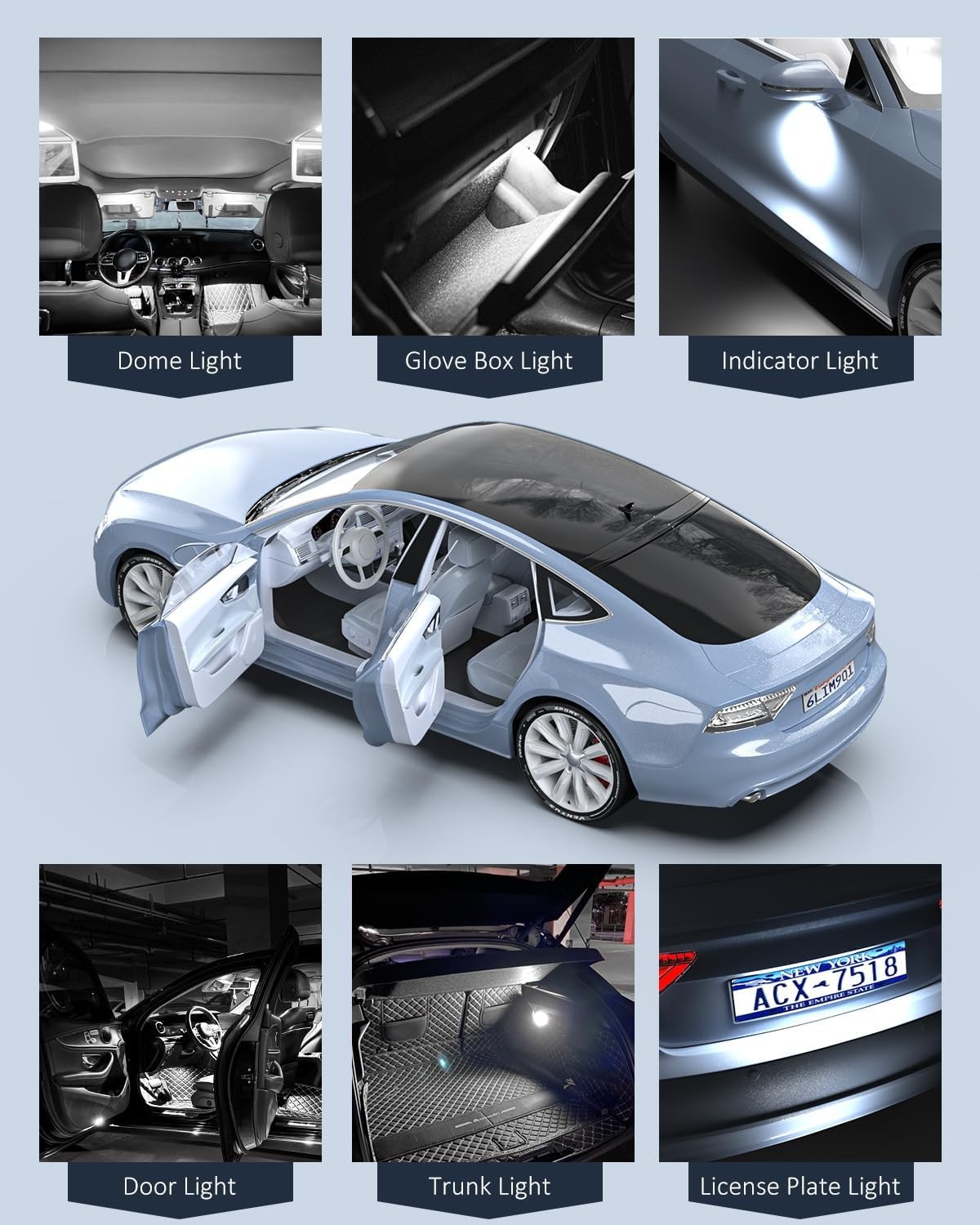 42 PCS Upgraded LED Interior Car Lights Kit, Super Bright Dome Map and Door Ligh