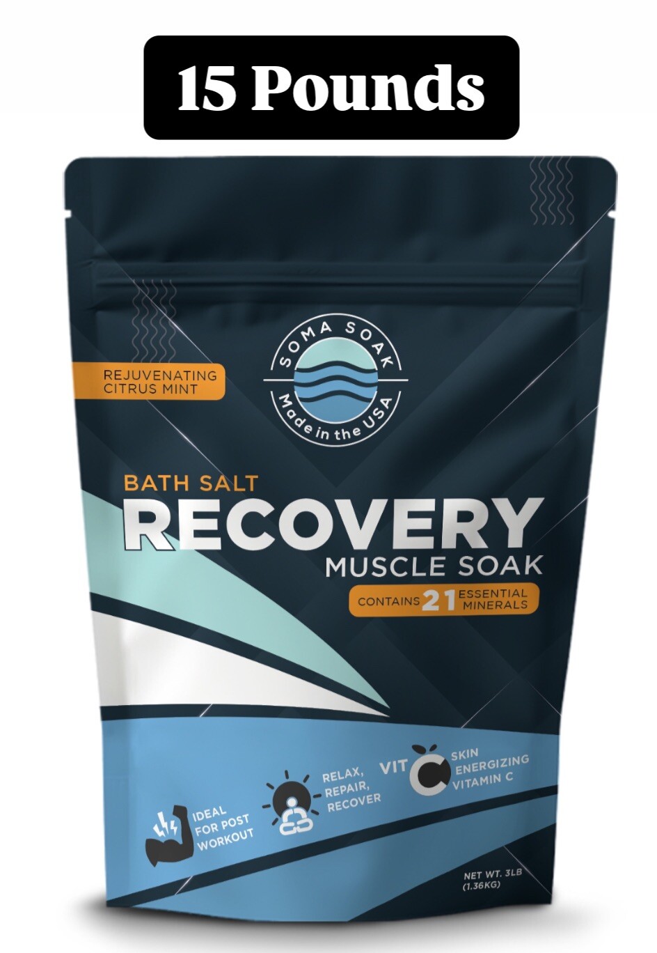15lb Bath Salt Recovery Muscle Soak Epsom, Magnesium Post Workout  (Citrus Mint)