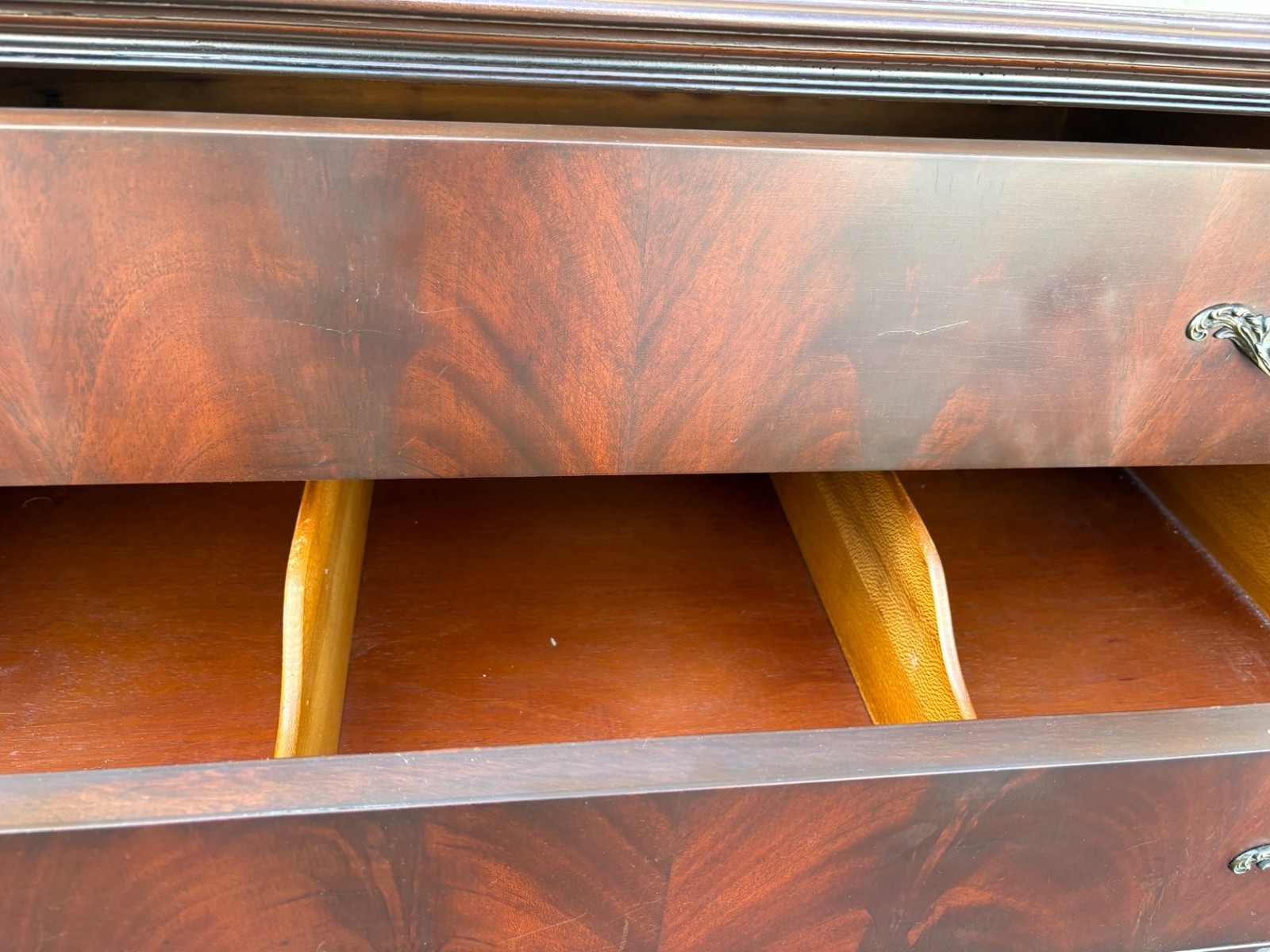 67492 Flame Mahogany Carved High Chest with Ornate Detailing