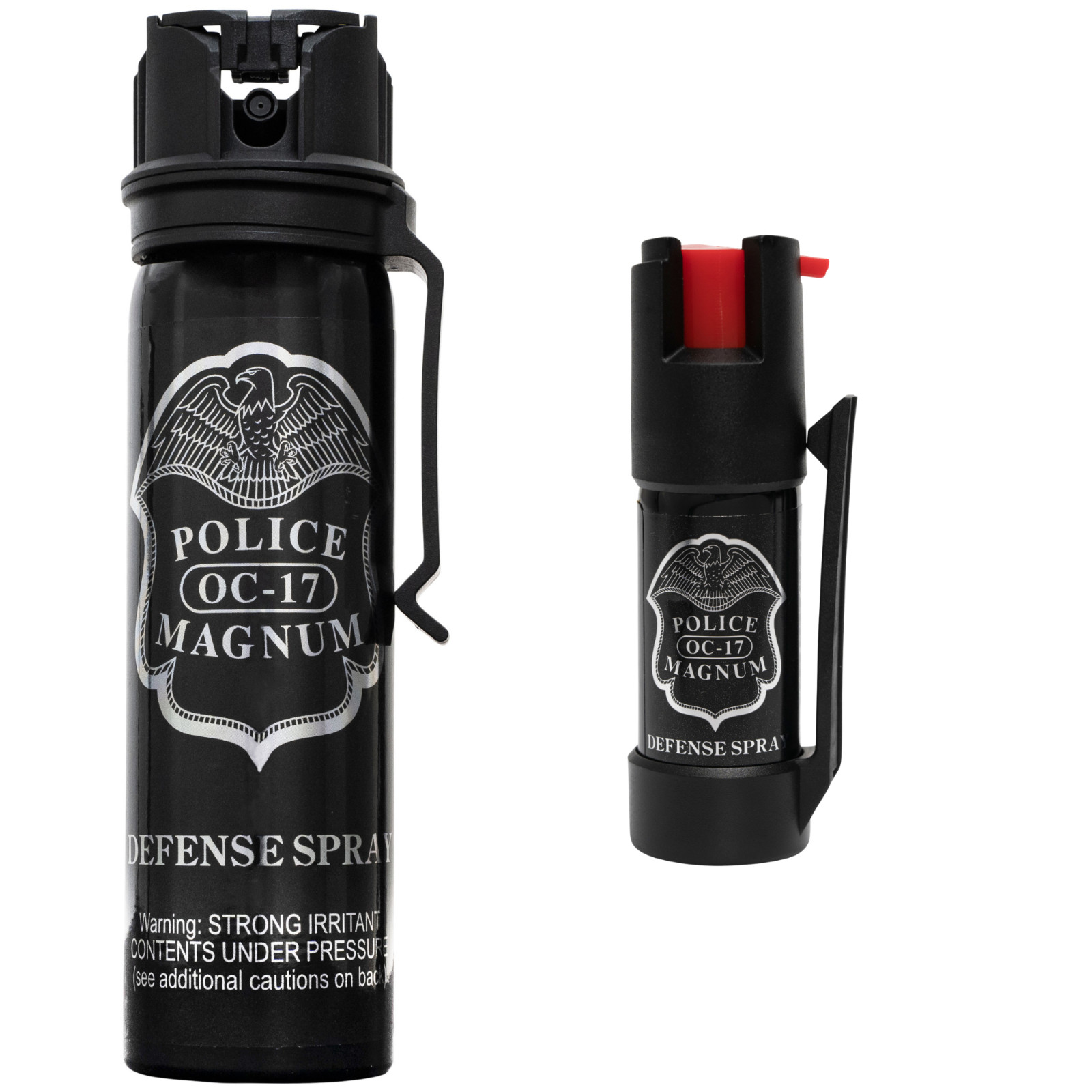 POLICE MAGNUM Pepper Spray 4 oz Ounce Safety Flip Top Belt Clip FREE 1/2oz Spray