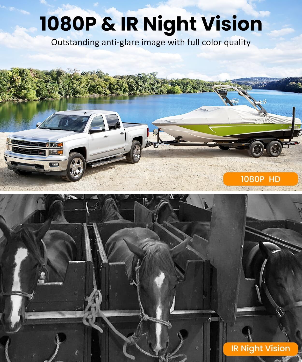 AUTO VOX Magnetic Solar Wireless Backup Camera : 7.2" DVR 1080P 2 Split Monitor