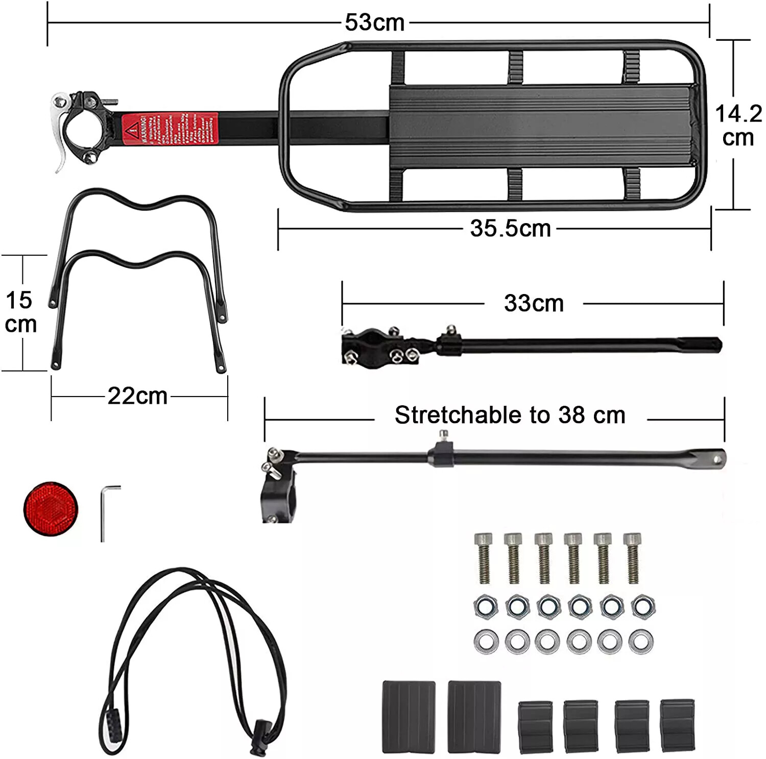 Rear Bike Rack, 110 lbs Bike Cargo Racks Frame Aluminum Universal Adjustable