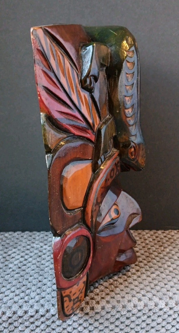 Handcarved Painted Tribal Aztec Mayan Wall Hanging 9x6 With Lizard, Iguana 3D