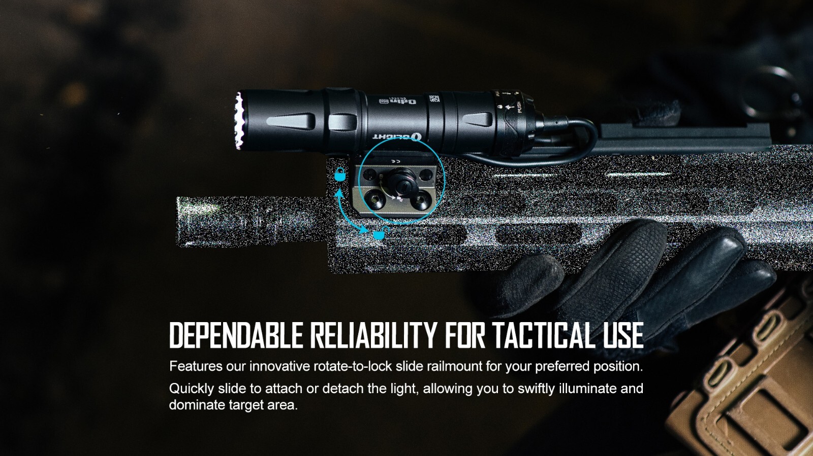 Olight Odin Mini Desert Tan 1250 Lumen Rechargeable Rail Mount Flashlight Kit