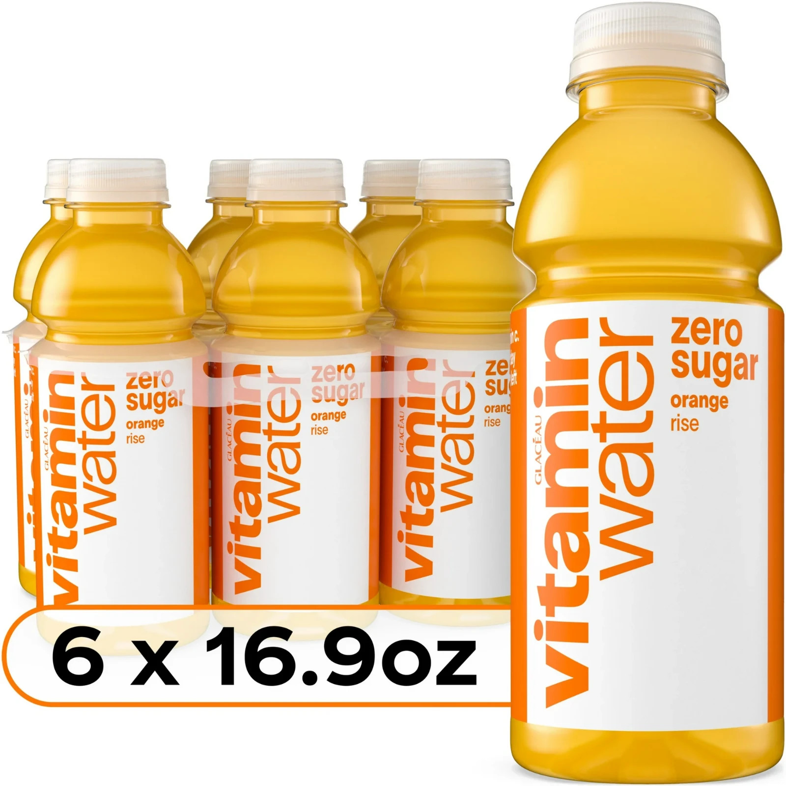 vitaminwater Rise Zero Sugar Orange Flavored Water Beverage, 16.9 fl oz, 6 Pack