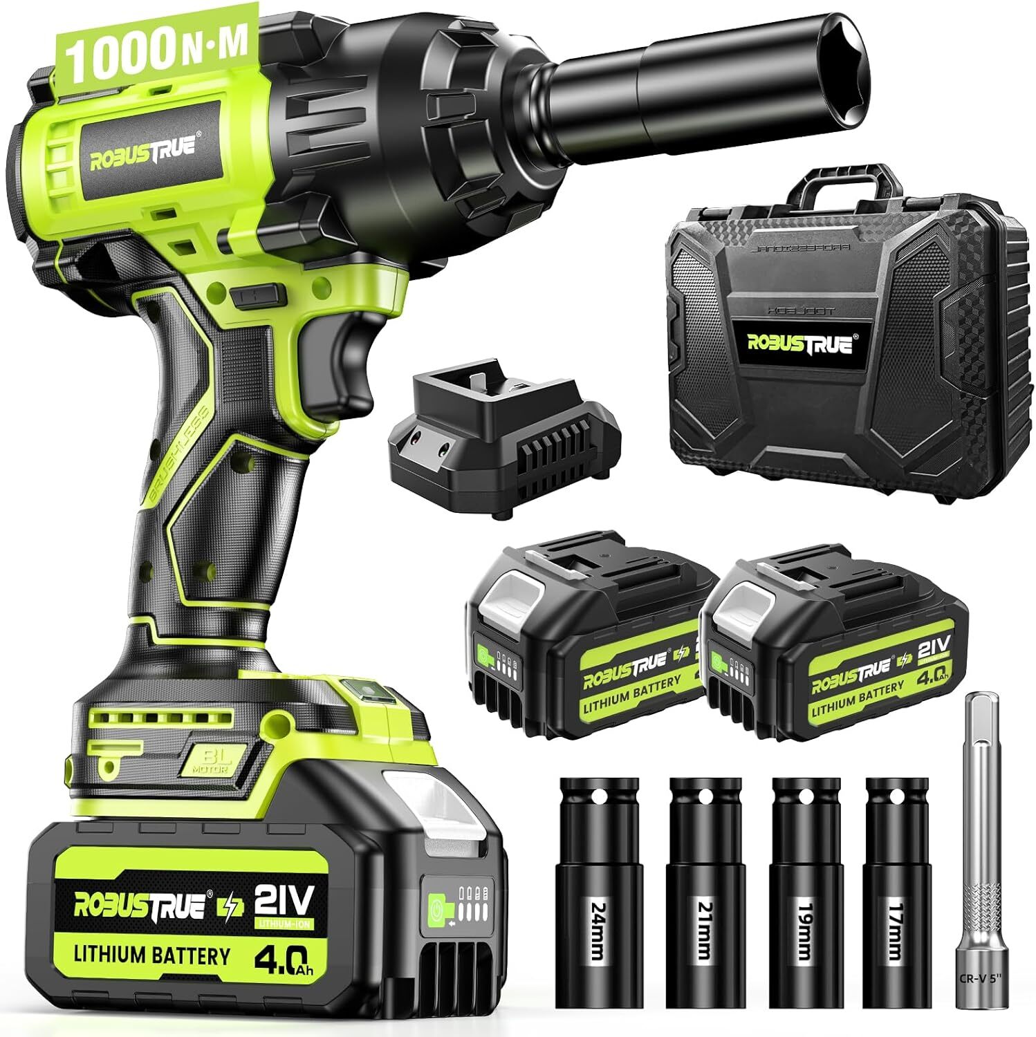 Cordless Impact Wrench 740Ft-lbs 1000N.m Brushless 1/2" 2x4.0Ah for Car Truck