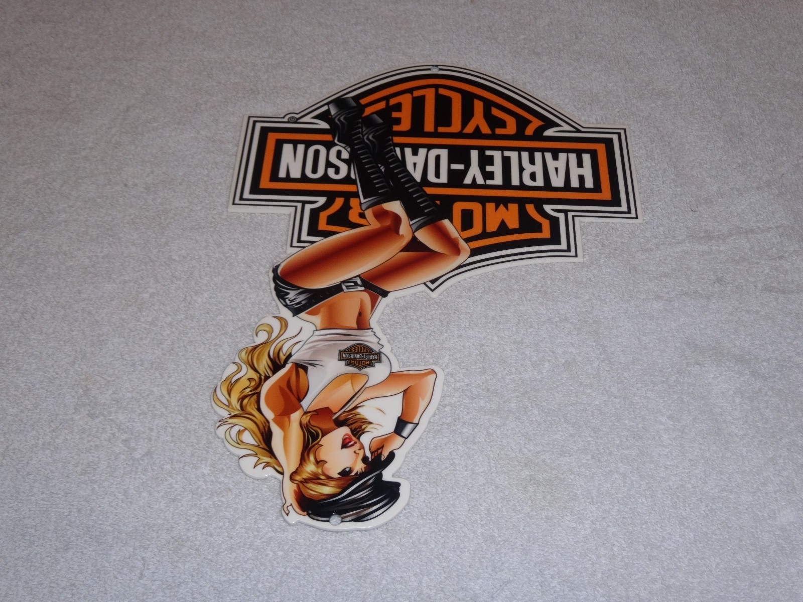 VINTAGE HARLEY DAVIDSON MOTORCYCLE WOMAN 👩 12" MOTOR CYCLE GASOLINE & OIL SIGN