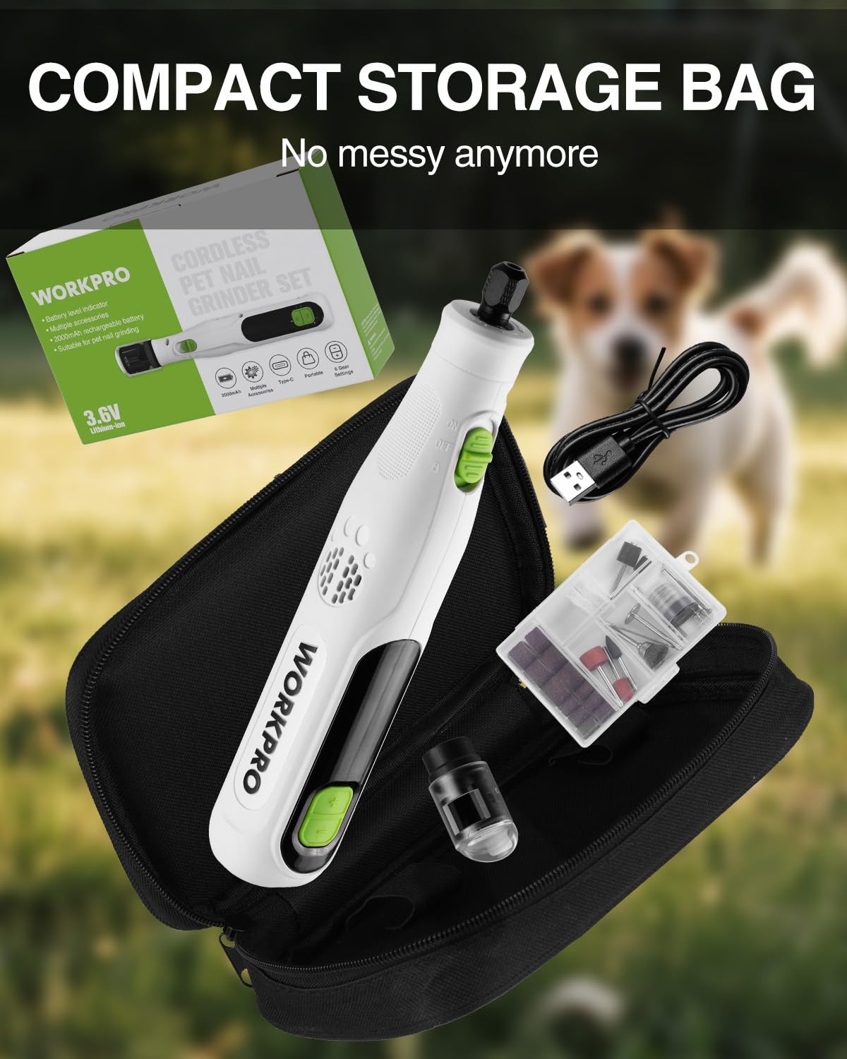 WORKPRO 6-Speed Dog Nail Grinder Pet Nail Grinder 70 Accessories Rotary Tool Set