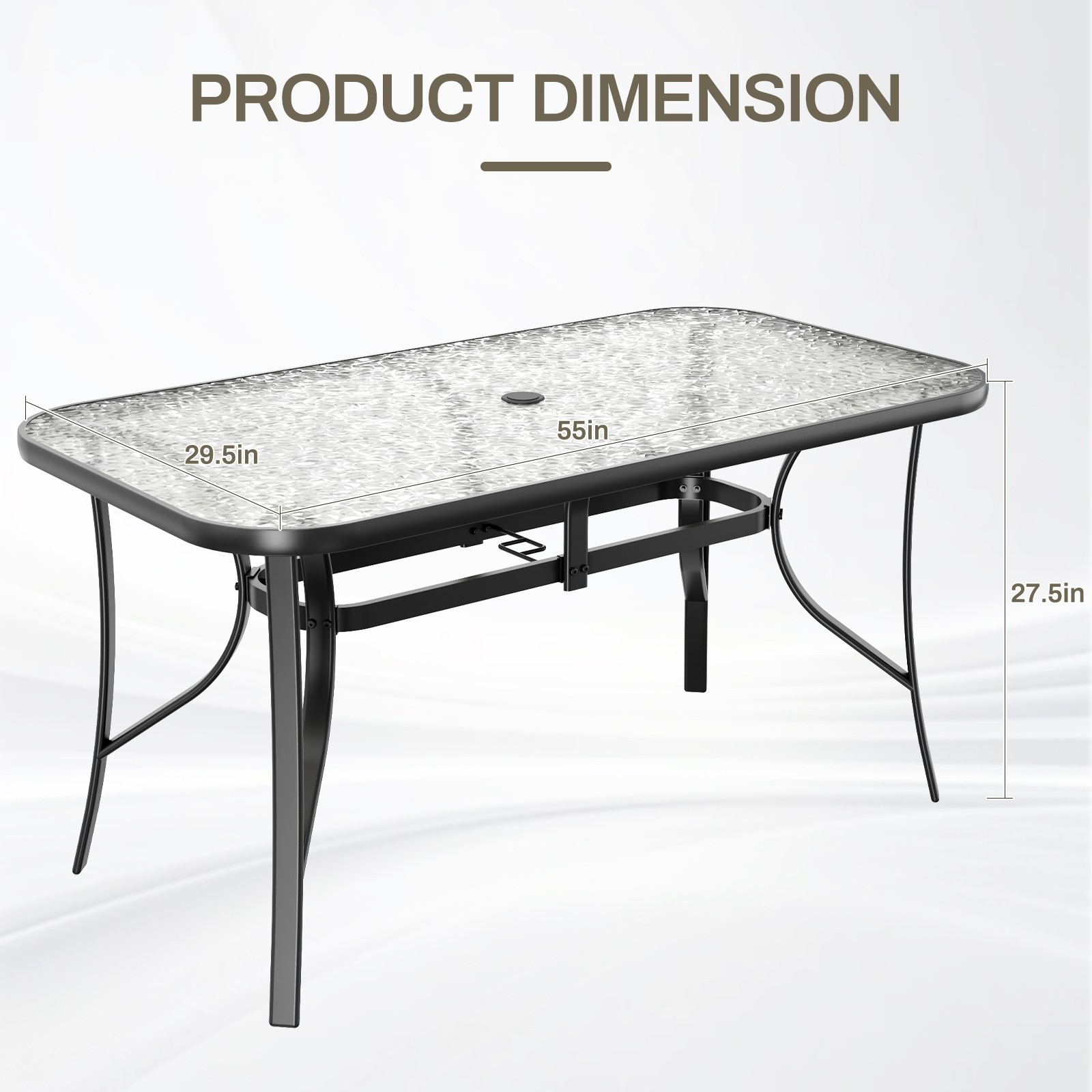 Patio Dining Table Garden Rectangular Tempered Glass Table for Patio & Backyard