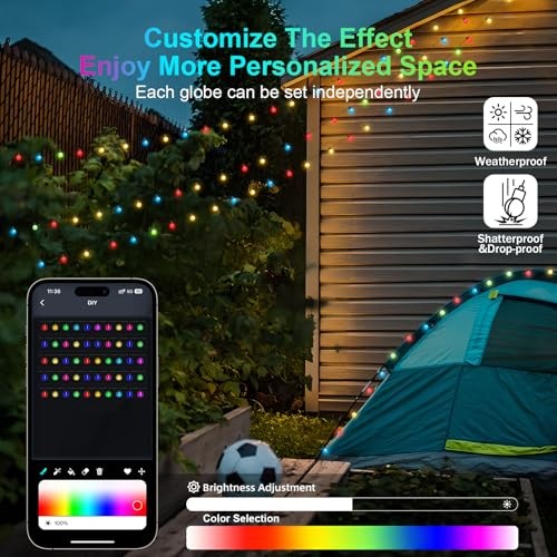 16.4Ft Smart Globe String Lights, 25 Dimmable RGB Mini Color 16.4ft-25LED Black