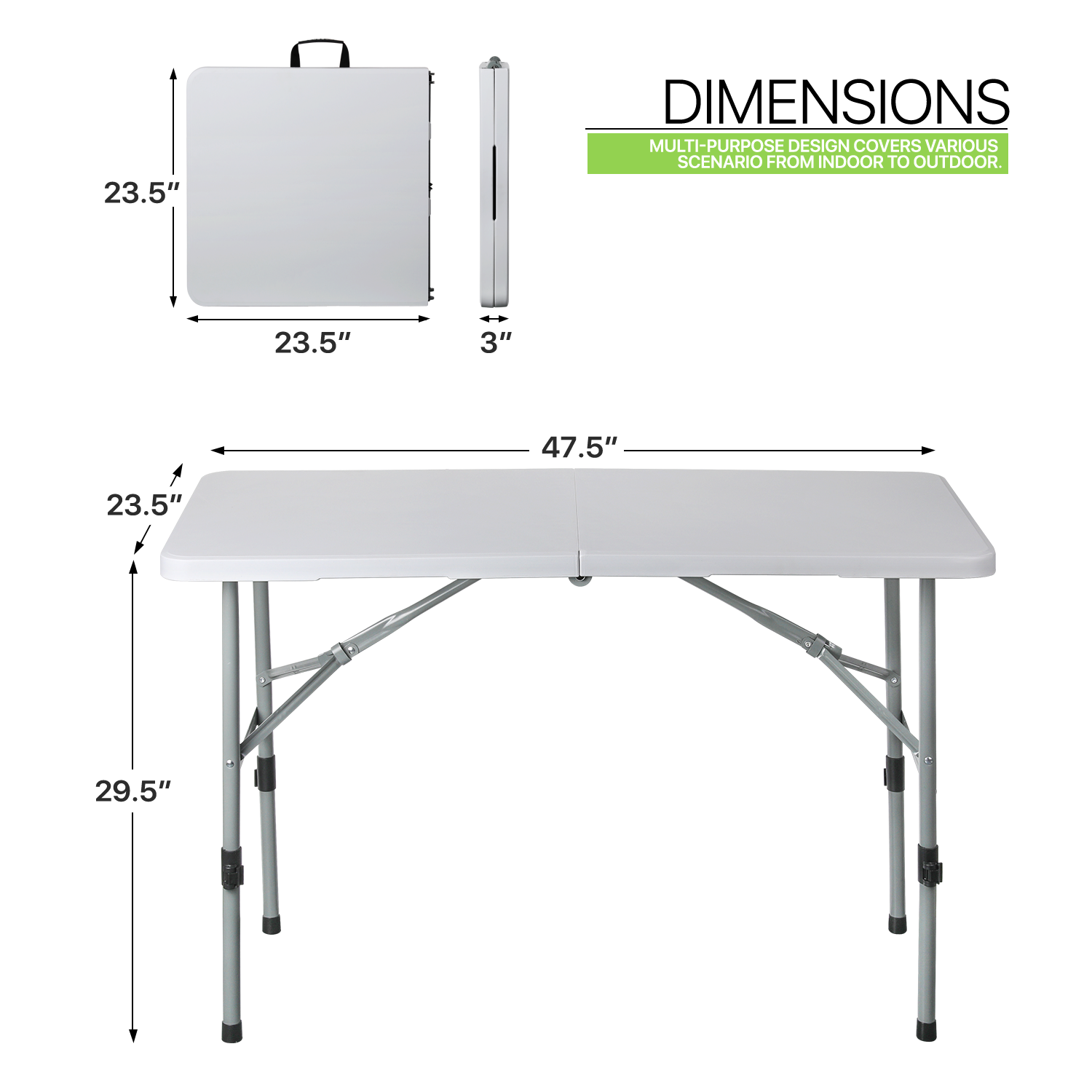 4ft Grey Portable Folding Home Plastic Table Adjustable Foot Camping Picnic Desk