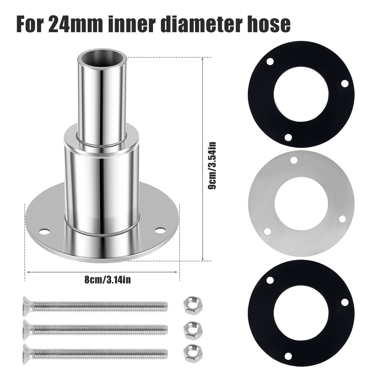 Thru Hull Exhaust Fitting, 24mm Stainless Steel 316, for Diesel Parking Heaters