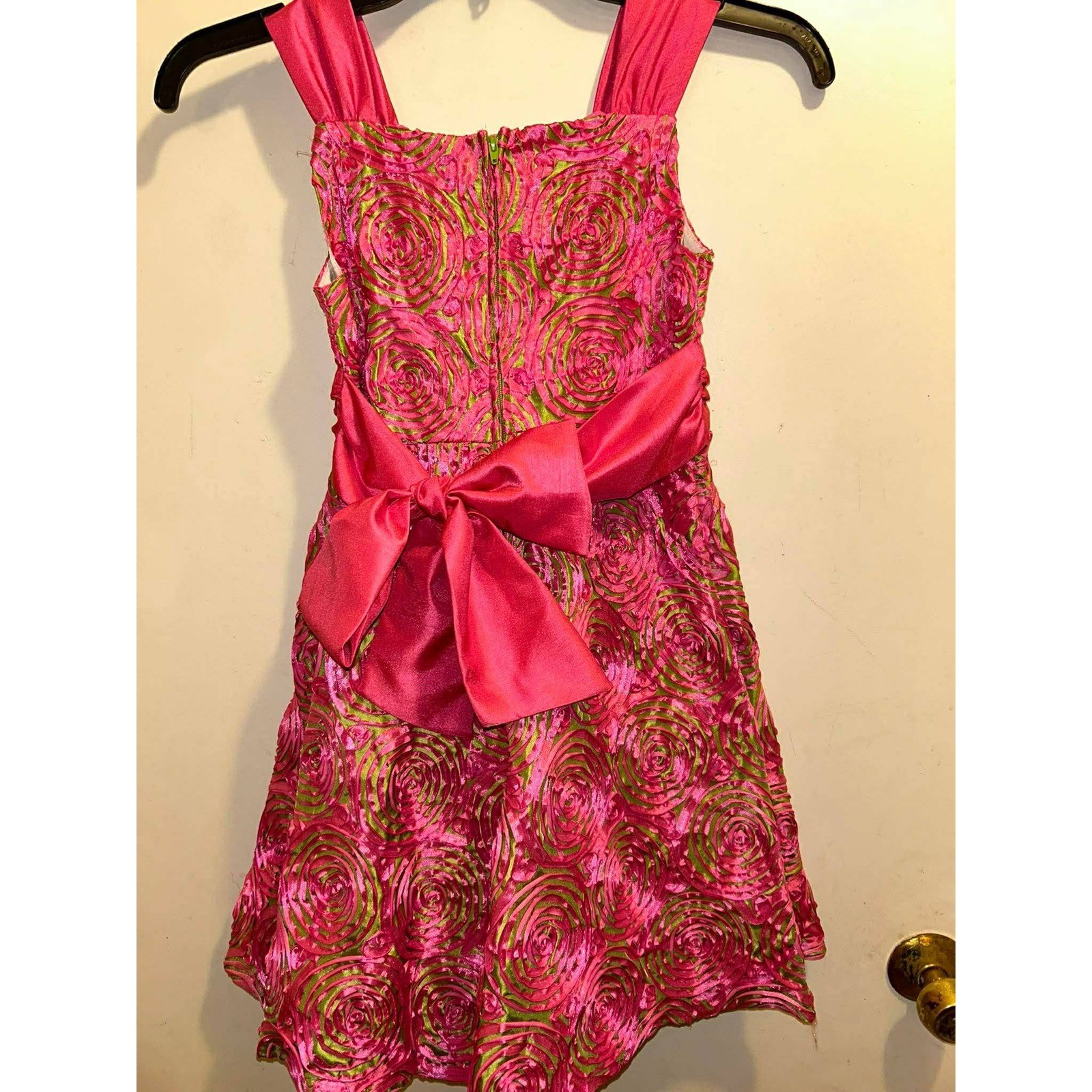 Rare Editions Girls Pink Lime Green Rosette Floral Party Dress Size 8 E450662A
