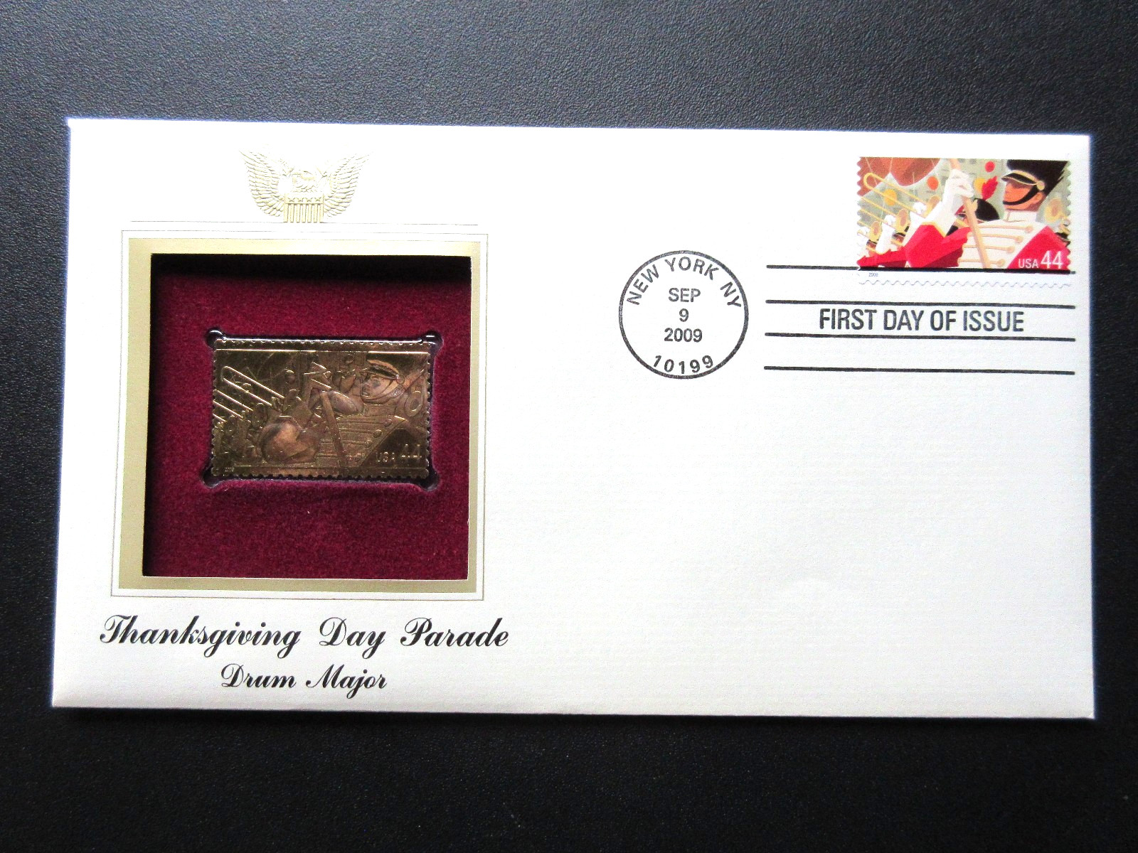 2009 Thanksgiving Day Parade Drum Major GOLDEN Cover Replica Stamp