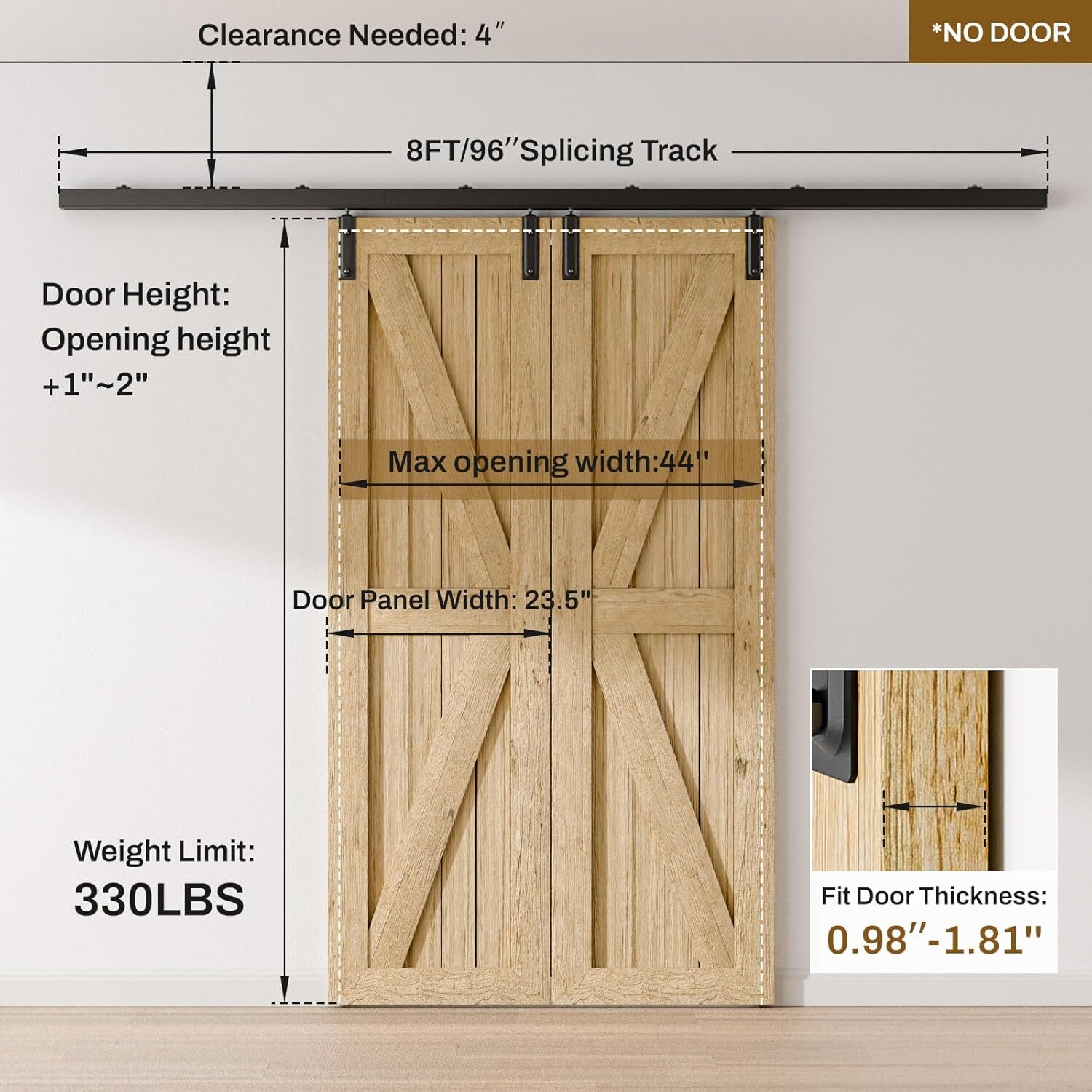 6FT-12FT Box Rail Hardware Heavy Duty Sliding Barn Door Track Wall Mount Kit