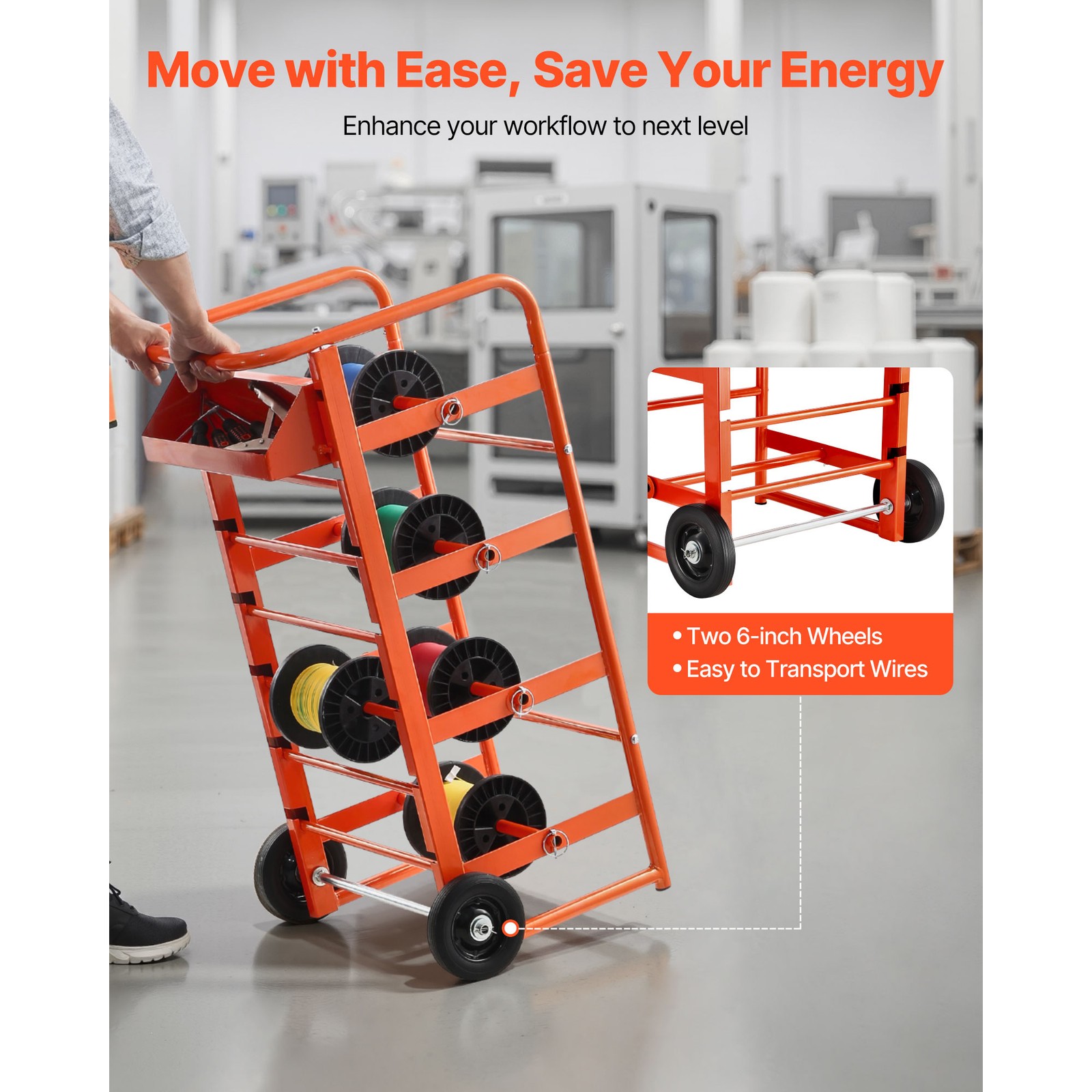 Wire Spool Rack 11 Rods Cable Caddy Wire Spool Cart for Industrial Electrical