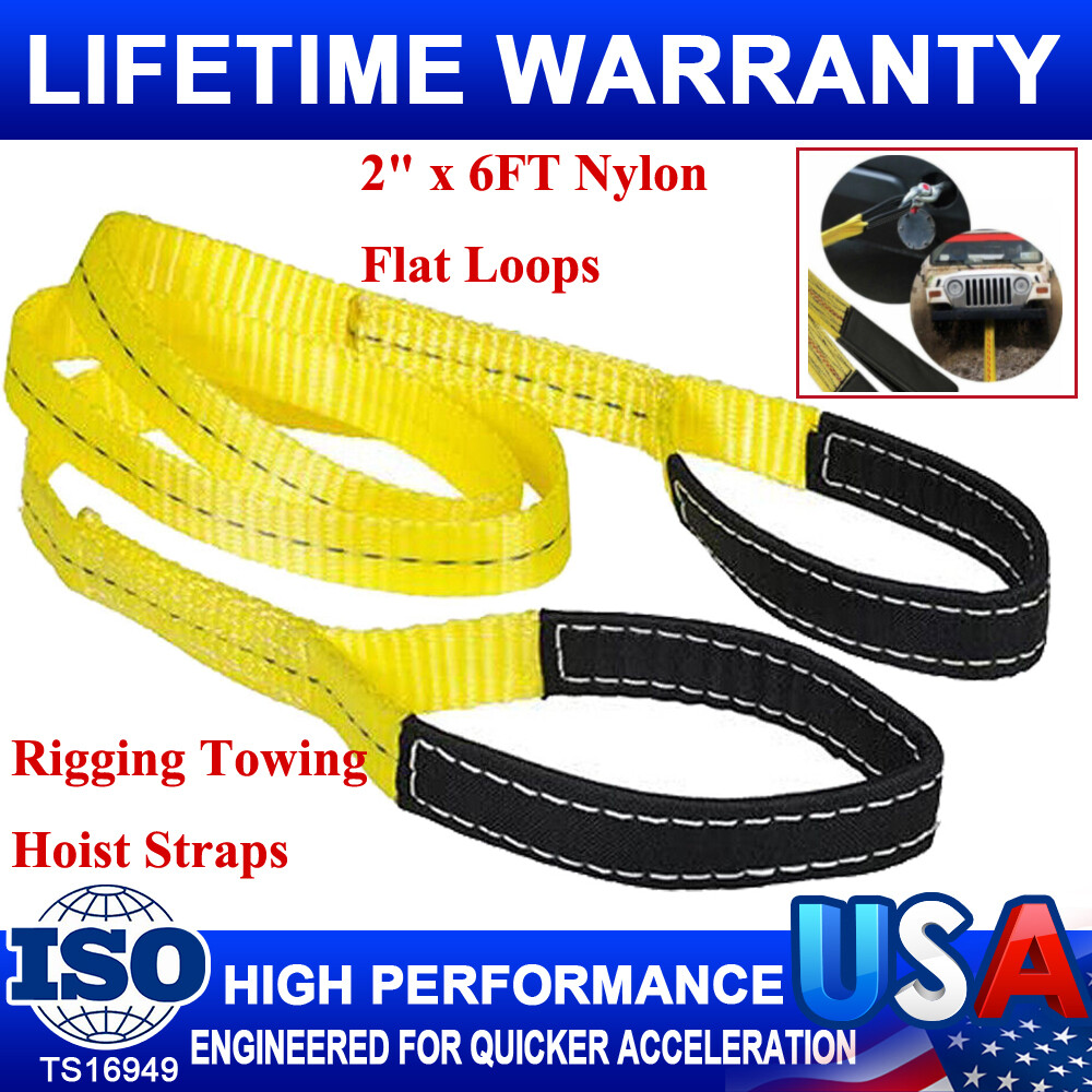 2" x 6ft Nylon Web Lifting Sling Tow Strap Eye & Eye with Heavy Duty Flat Loops