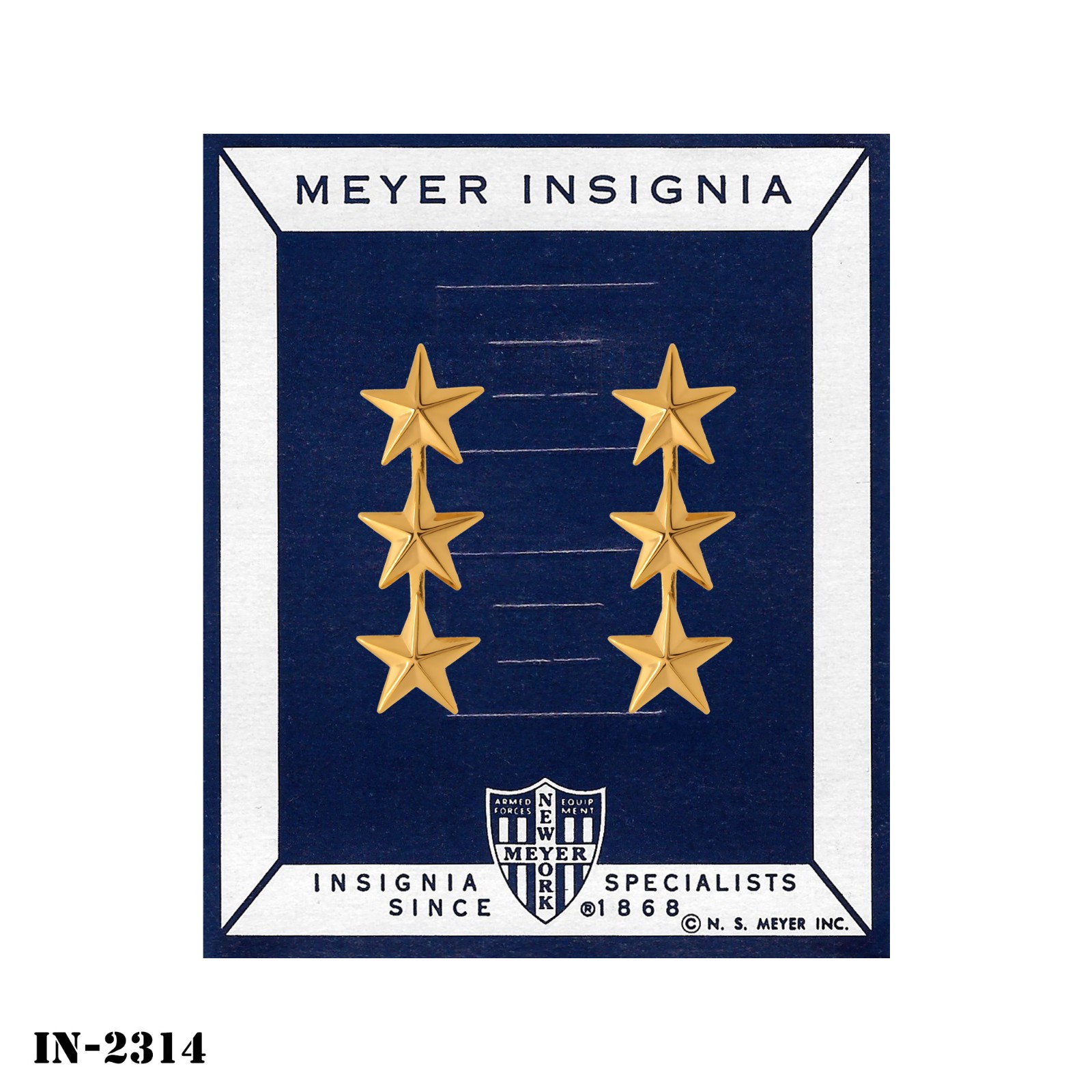 Collar Device Rank Pins Lieutenant General ~ 3 Gold Stars on a Bar ~ Small ~ NEW