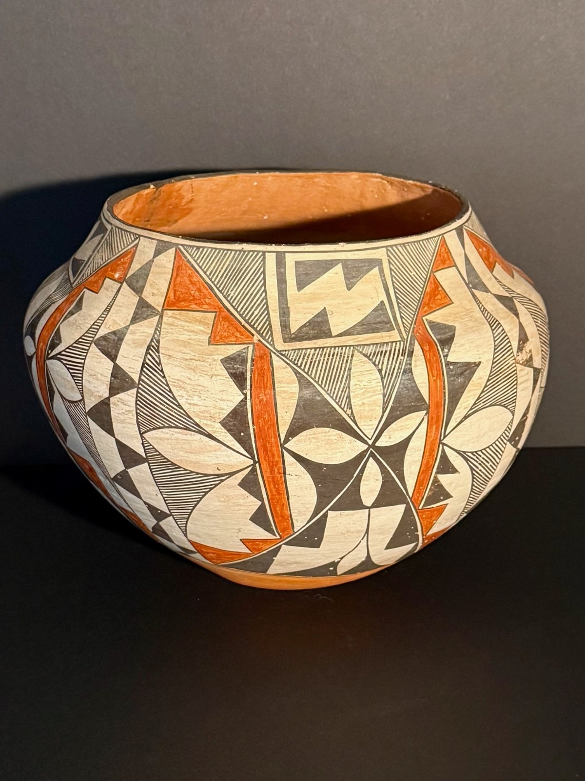 LARGE ACOMA POLYCHROME POTTERY OLLA,BEAUTIFUL PAINT DECORATION,C1900, EXCELLENT!